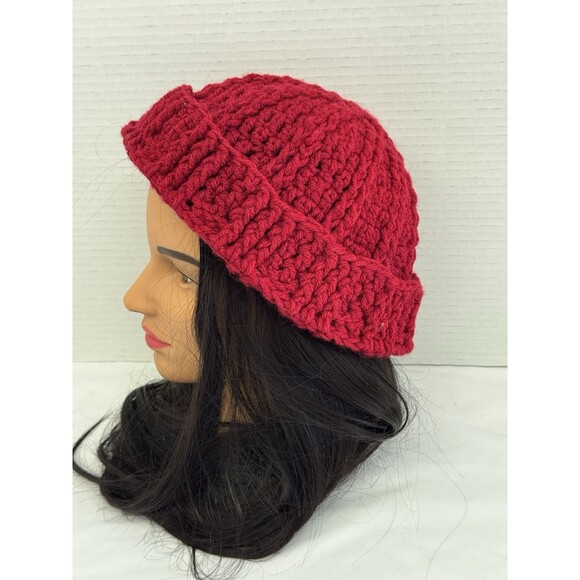 Beanie Hat Skull Cap Adult Unisex Maroon/Burgundy/Deep Red Teen Crochet Handmade - Picture 4 of 7